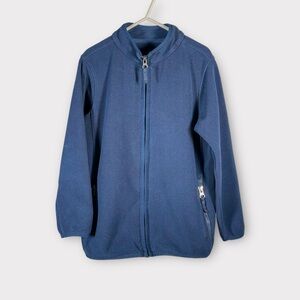Kids Lands End Boys Fleece Jacket No Hood Fall Full Zip Up Navy Blue Size 5/6